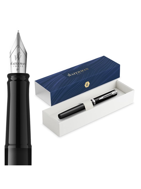 Waterman Impression Black Lacquer P.T. Fountain pen F Blue ink