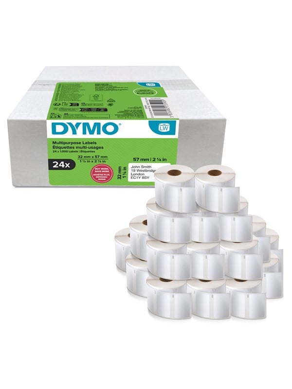 DYMO Authentic LabelWriter Multi-Purpose Labels | 32mm x 57mm | 24 Rolls of 1.000 Easy-Peel Labels (24.000 Count) | Self-Adhesive | for LabelWriter Label Makers
