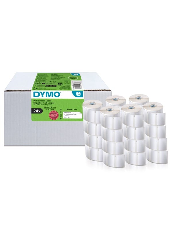 DYMO Authentic LabelWriter Small Multi-Purpose Labels | 19 mm x 51 mm | Self-Adhesive | 24 Rolls of 500 Easy-Peel Labels (12.000 Count) | for LabelWriter Label Makers | Made in Europe