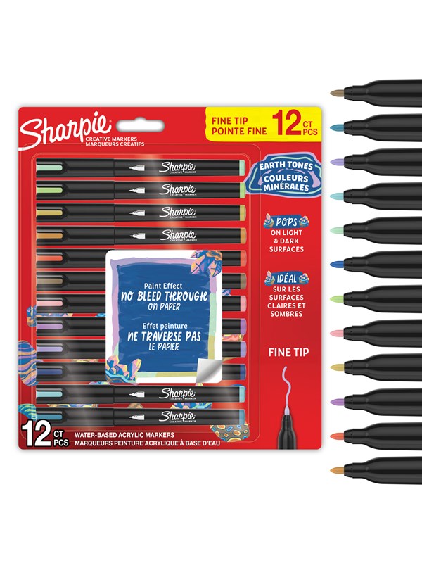 Sharpie Creative Acrylic Marker Earth Tones Fine tip 12-Blister