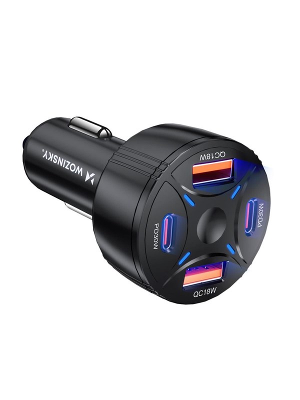 Wozinsky WLS-04 Car Charger 60W 2xUSB-C 2xUSB-A - Black