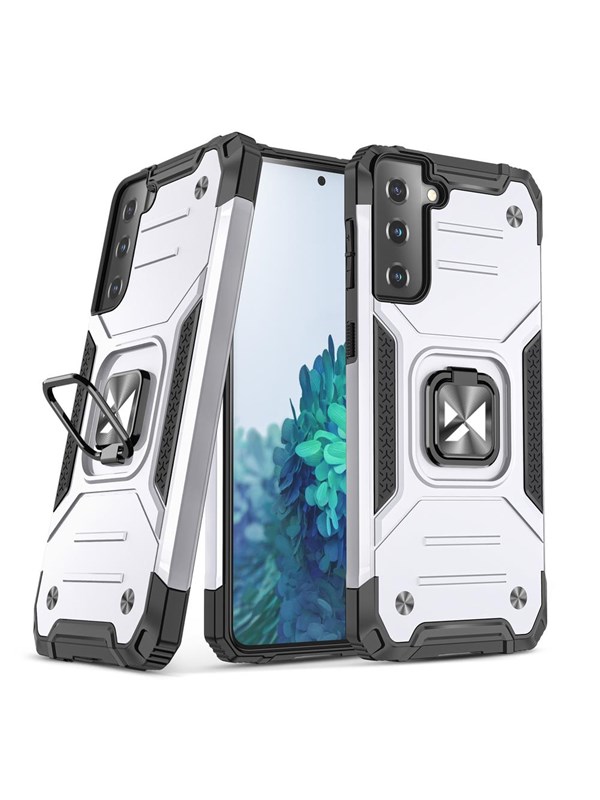 Wozinsky Ring Armor Armored Hybrid Case Cover + Magnetic Holder Samsung Galaxy S22+ (S22 Plus) Silver