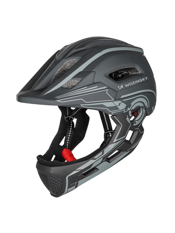 Wozinsky Fullface Children"'s Bicycle Helmet with USB Rear Light 52-56 cm - Grey