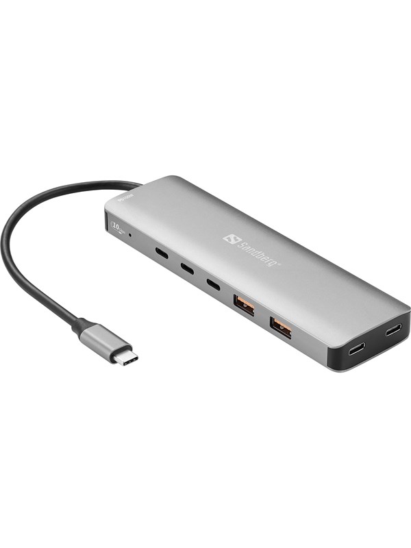 Sandberg USB-C to 5 x USB-C + 2 x USB-A 100W USB hub - 7 porttia - Harmaa