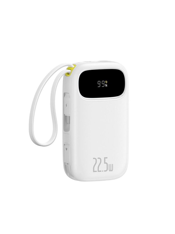 Baseus EnerFill FC31 10000mAh 22.5W Power Bank with Digital Display with 2 Built-in Cables - White Powerbank - Valkoinen - 10000 mAh