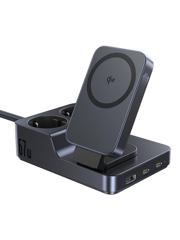 Baseus NOMOS ND11 67W 6-in-1 Wireless Charging Station with Two AC Sockets - Black