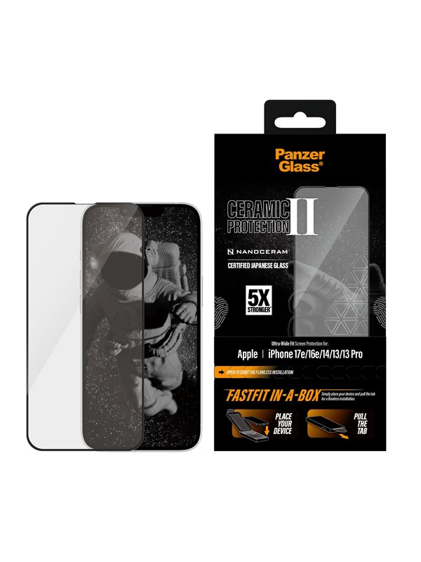 PanzerGlass Ceramic Screen Protector iPhone 17e |16e | 14 | 13 | 13 Pro | Ultra-Wide Fit w. FASTFIT IN-A-BOX