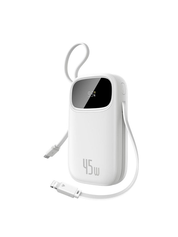 Baseus EnerFill FC31 Qpow 3 10000mAh 45W Power Bank with Digital Display with USB-C and Lightning Cables - White - 10000 mAh