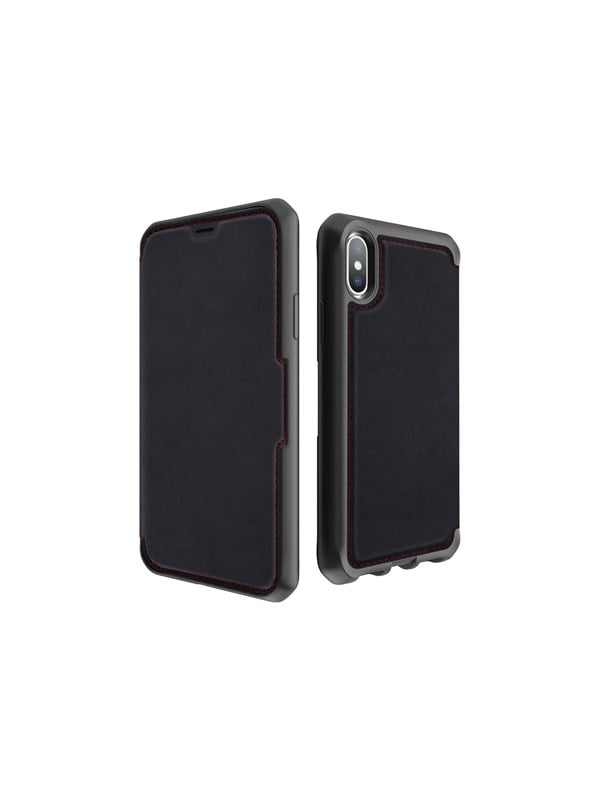 ITSKINS HYBRID FOLIO cover for iPhone XS Max®. Black and red with recycled leather