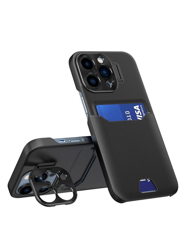 Hurtel Leather Stand Case for iPhone 14 Pro Max Cover Card Wallet with Stand Black