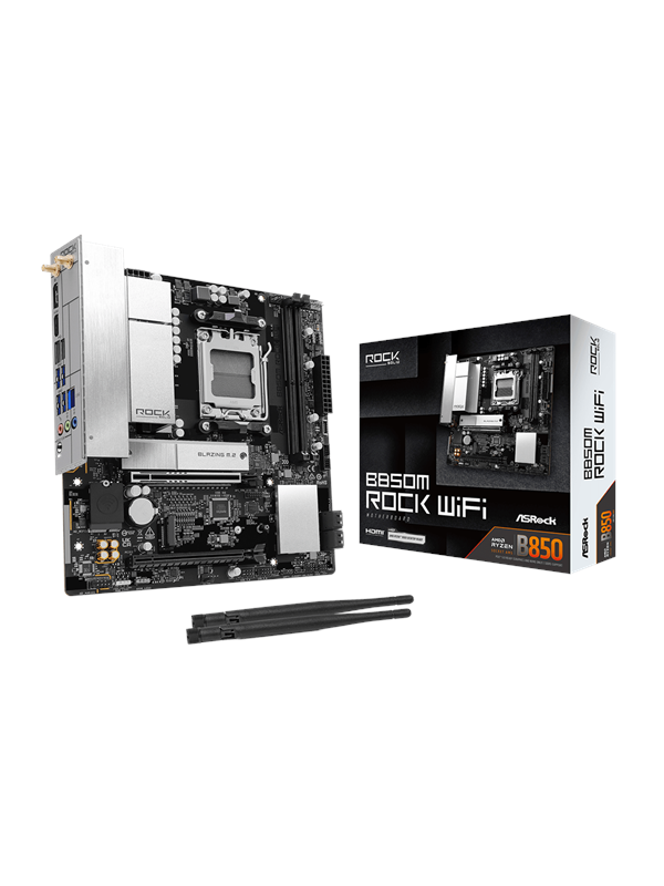 Emolevy ASRock MB Sc AM5 B850M ROCK WIFI, AMD B850, 4xDDR5, 1xDP, 1xHDMI, WiFi, mATX