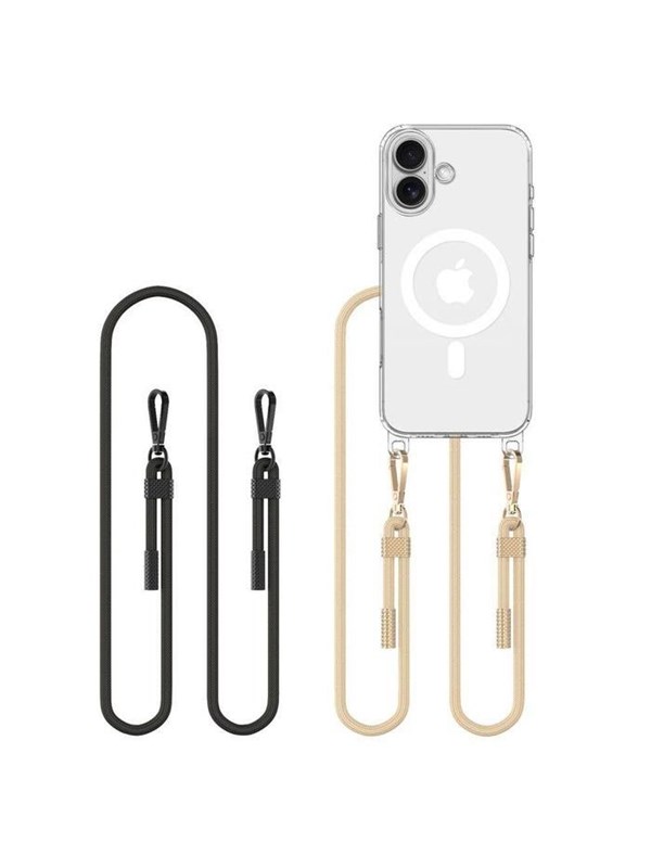 Tech-Protect FlexAir Chain MagSafe Case for iPhone 16 - Clear + 2 Lanyards (Black & Gray-Brown)