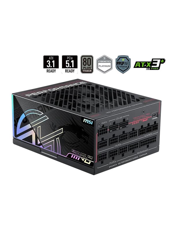 MSI MPG Ai1300TS PCIE5 Virtalähde - 1300 Watt - 135 mm - ATX 3.1 - 80 Plus Titaani sertifioitu