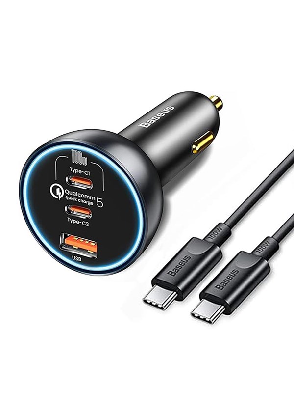 Baseus 160W Car Charger with Qualcomm® Quick Charge™ 5 Technology 2xUSB-C 1xUSB-A - Gray