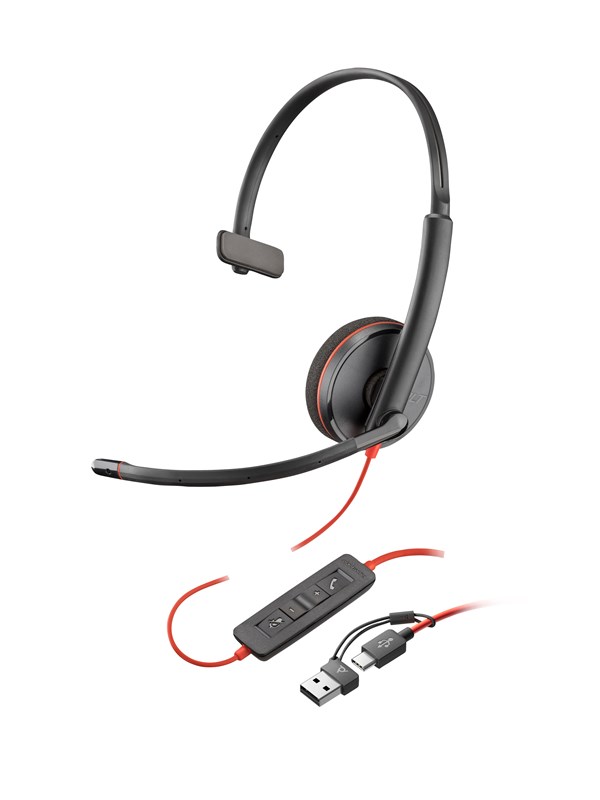 HP Poly Blackwire 3220 stereo headset, musta