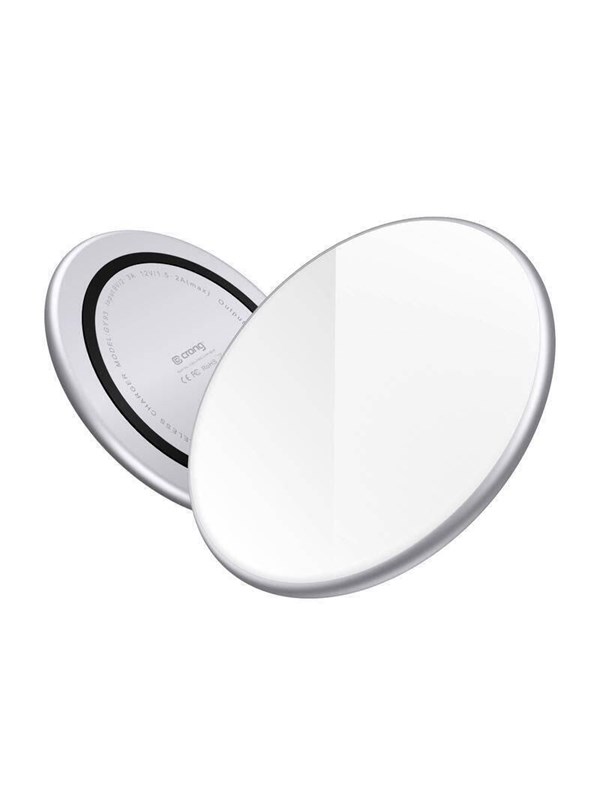 CRONG PowerSpot Fast Wireless Charger - Aluminum 15W USB-C Qi Wireless Charger with Tempered Glass Coating (Silver White)