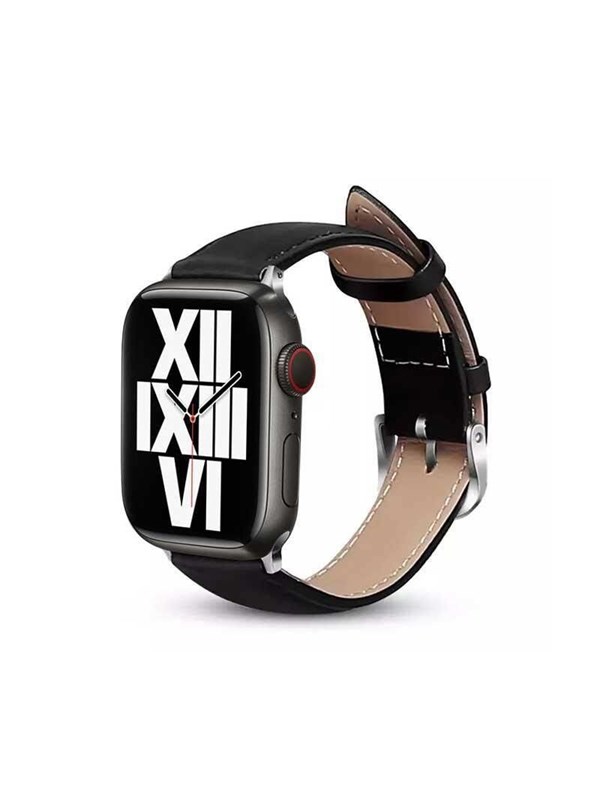 CRONG Noble Band - Genuine Leather Strap for Apple Watch 44/45/46/49 mm (Black Noir)