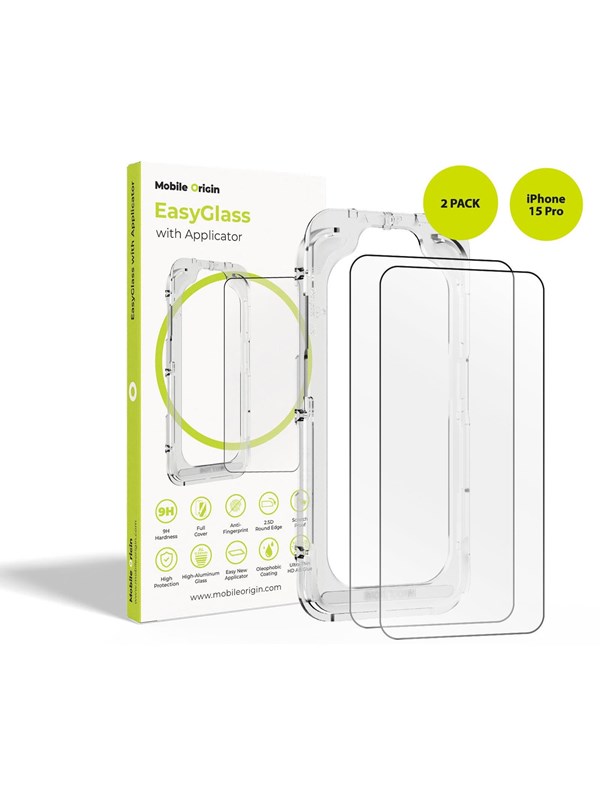 Mobile Origin EasyGlass with Applicator iPhone 15 Pro - 2 pack
