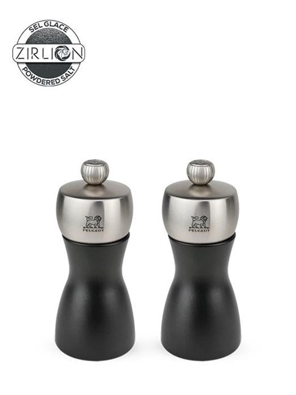 Peugeot Fidji Set of Salt and Pepper Mills in Wood and Stainless Steel Black 12 cm