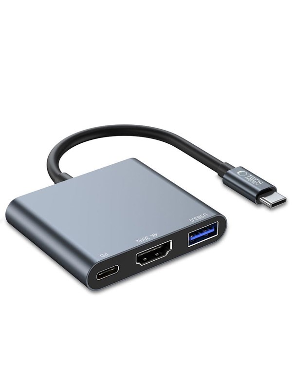 Tech-Protect V1 3in1 USB-C - USB-A 3.0 / USB-C PD 100W / HDMI 4K 30Hz - Grey USB hub - 3 porttia - USB 3.0 - Harmaa