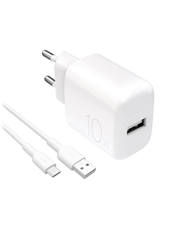 Puro PROLITE 10W USB-A wall charger + USB-A - USB-C cable 1.2m - white