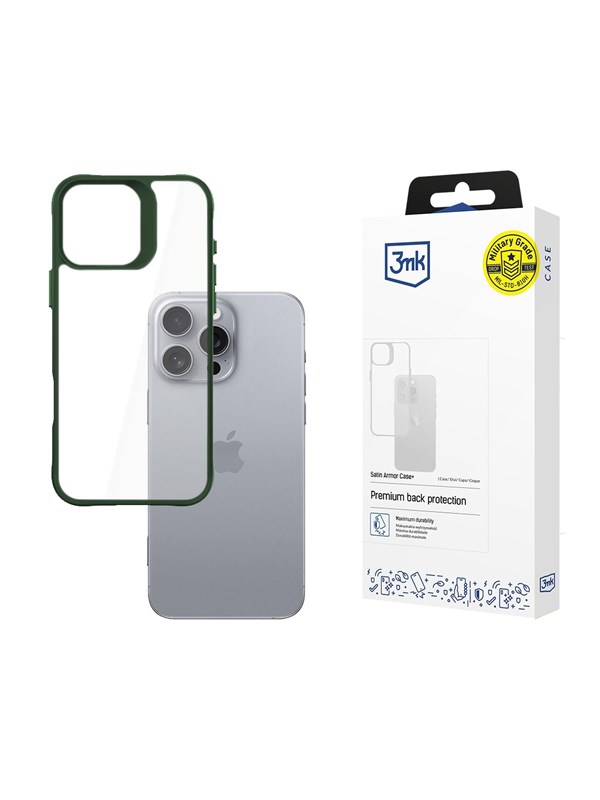 3mk Satin Armor Case+ Green for Apple iPhone 16 Pro Max - Transparent