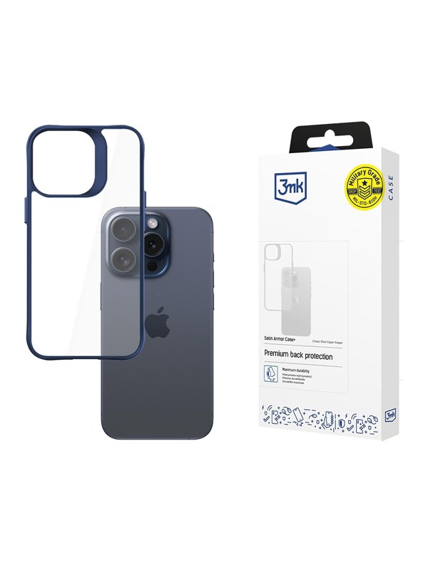 3mk Satin Armor Case+ Blue for Apple iPhone 15 Pro - transparent