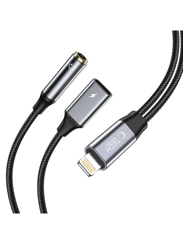 Tech-Protect UltraBoost Lightning Cable (Male) / Mini Jack 3.5mm (Female) - Lightning (Female) - Black
