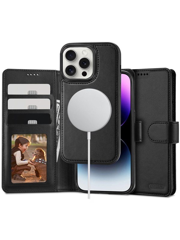 Tech-Protect MagSafe Wallet Case with Wallet for iPhone 16 Pro - Black