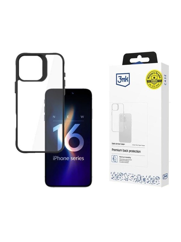 3mk Satin Armor Case+ for iPhone 16 Pro Max - Transparent with Black Frame