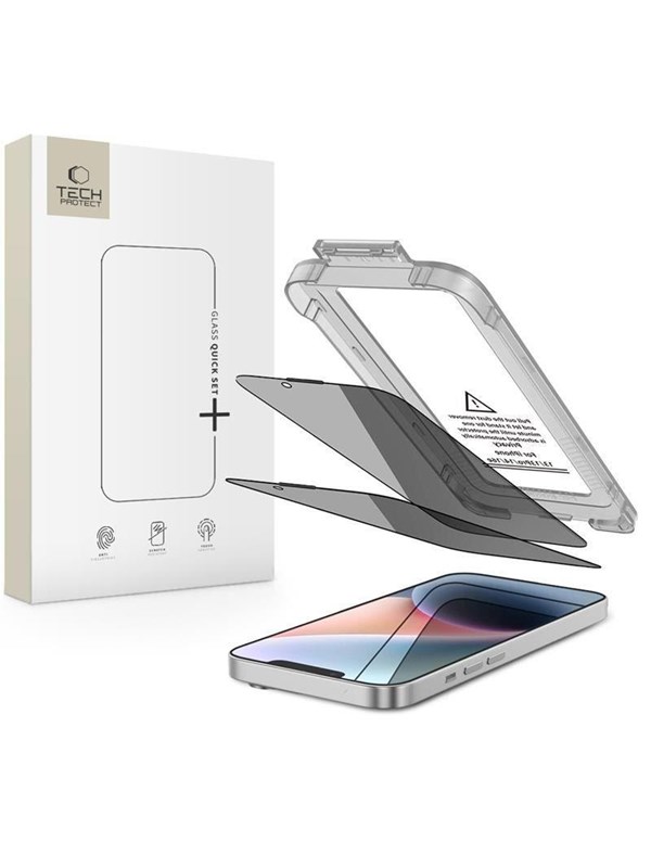 Tech-Protect Quick Set Spy+ 2-pack Privacy Glass for iPhone 13 / 13 Pro / 14 / 16e / 17e