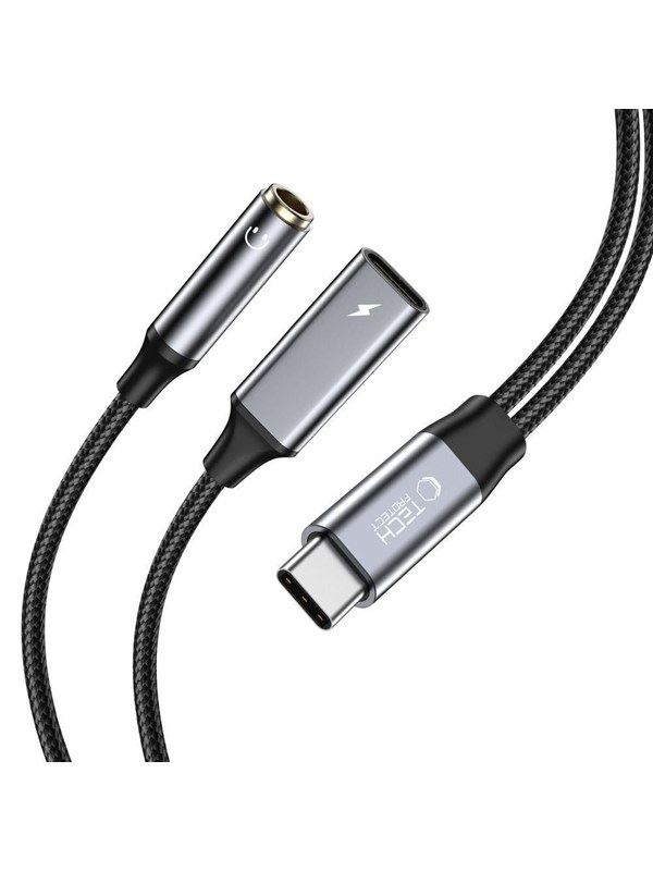 Tech-Protect UltraBoost USB-C Cable (Male) PD 60W 6A / Mini Jack 3.5mm (Female) - USB-C (Female) - Black