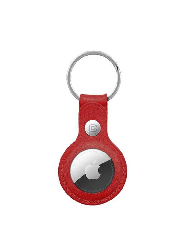 CRONG Leather Case with Key Ring - Protective leather case with key ring for Apple AirTag 1/2 - red