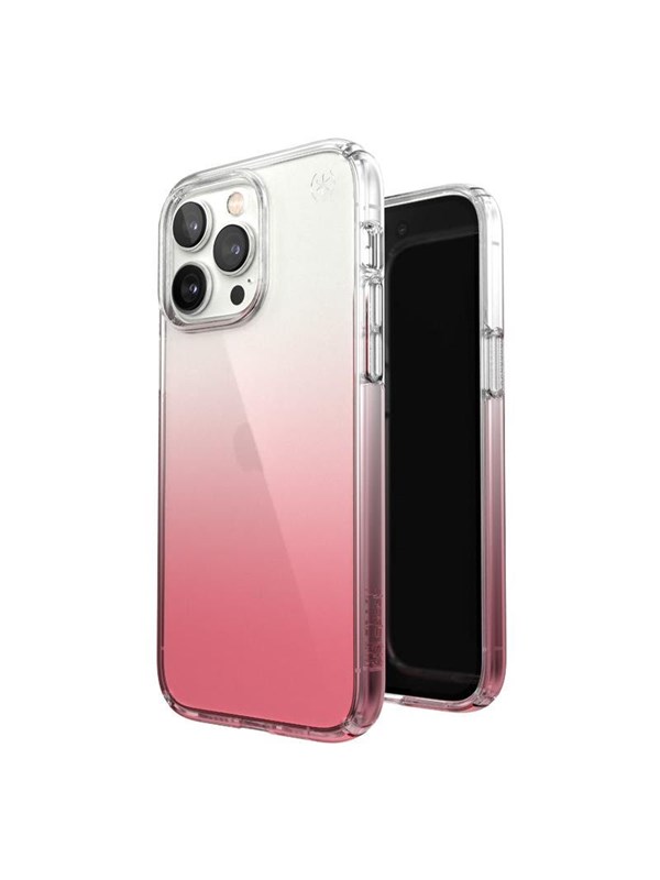 Speck Presidio Perfect-Clear + Ombre - iPhone 14 Pro Max Case with MICROBAN Coating - Clear / Vintage Rose Fade