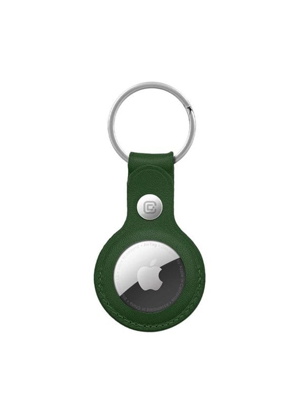 CRONG Leather Case with Key Ring - Protective leather case with key ring for Apple AirTag 1/2 - green