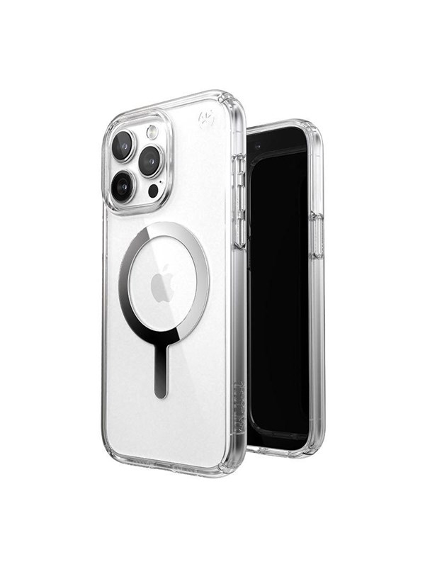 Speck Presidio Perfect-Clear MagSafe - iPhone 15 Pro Max Case - Clear / Chrome Finish / Serene Silver