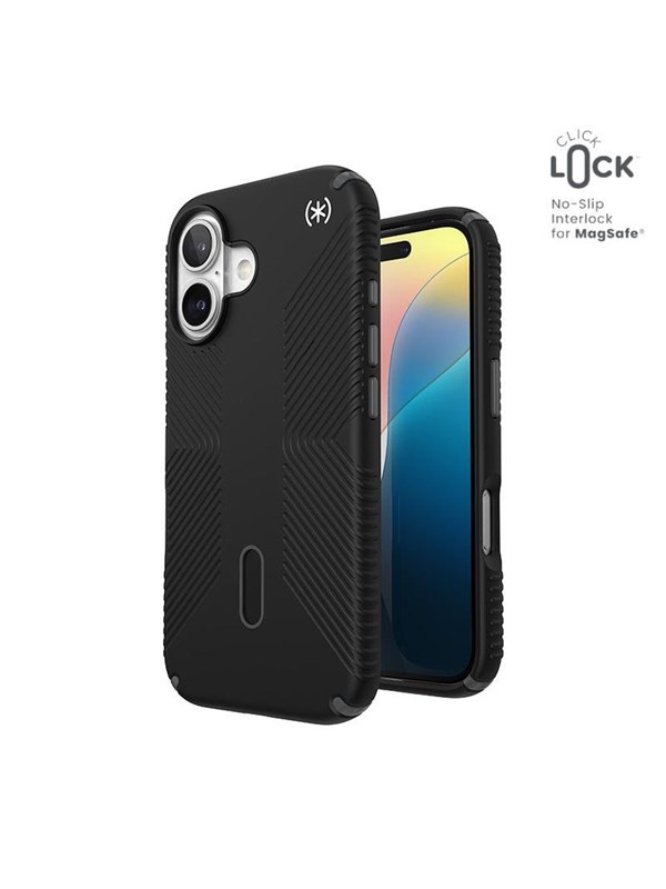Speck Presidio2 Grip ClickLock & MagSafe - iPhone 16 Case - Black / Slate Gray / White