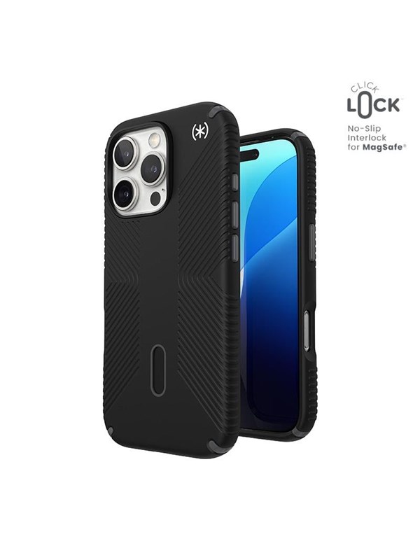 Speck Presidio2 Grip ClickLock & MagSafe - iPhone 16 Pro Case - Black / Slate Gray / White