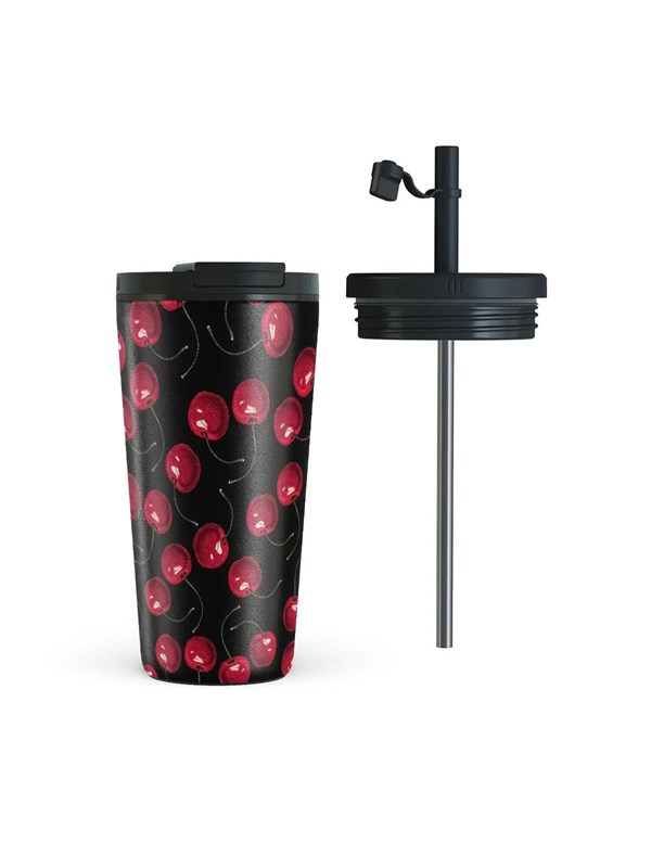 Burga Cherrybomb - Travel Mug 500ml with Flap & Straw Set
