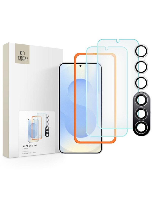 Tech-Protect Supreme Set for Samsung Galaxy S25+ 2x Tempered Glass for Display / Tempered Glass for Camera - Clear