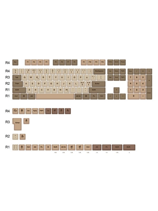 Ducky Boba - 132 Keycap Set - MDA Profile - PBT - Näppäimistöhatut - Pohjoismainen - Ruskea