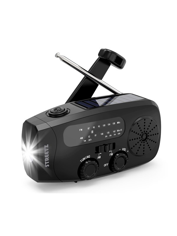 STREETZ Emergency Solar Crank Radio - AM/FM - Mono - Musta