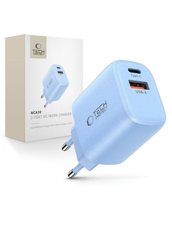 Tech-Protect NCA30 PD 30W QC3.0 USB-A / USB-C Wall Charger - Blue