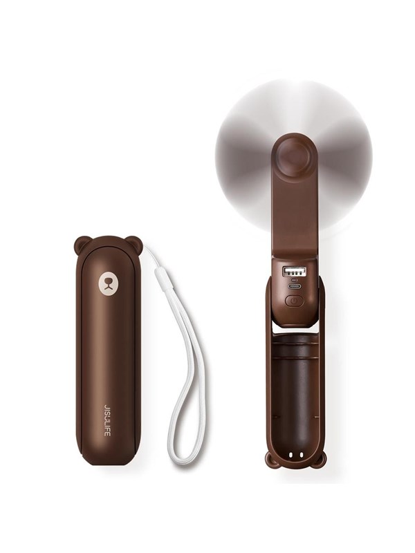 Jisulife Handheld Fan Life8 Plus Portable USB Fan with Power Bank Function 4500mAh and Flashlight - Brown Powerbank - Ruskea - 4500 mAh