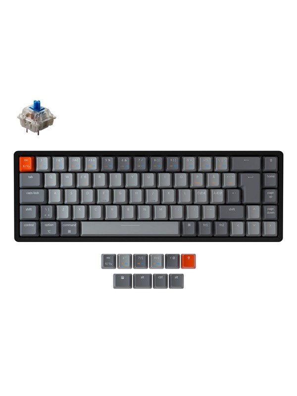 Keychron K6 RGB Aluminium Wireless Hot Swap Gateron Blue - Pelinäppäimistö - ilman numpadia - Pohjoismainen - Musta