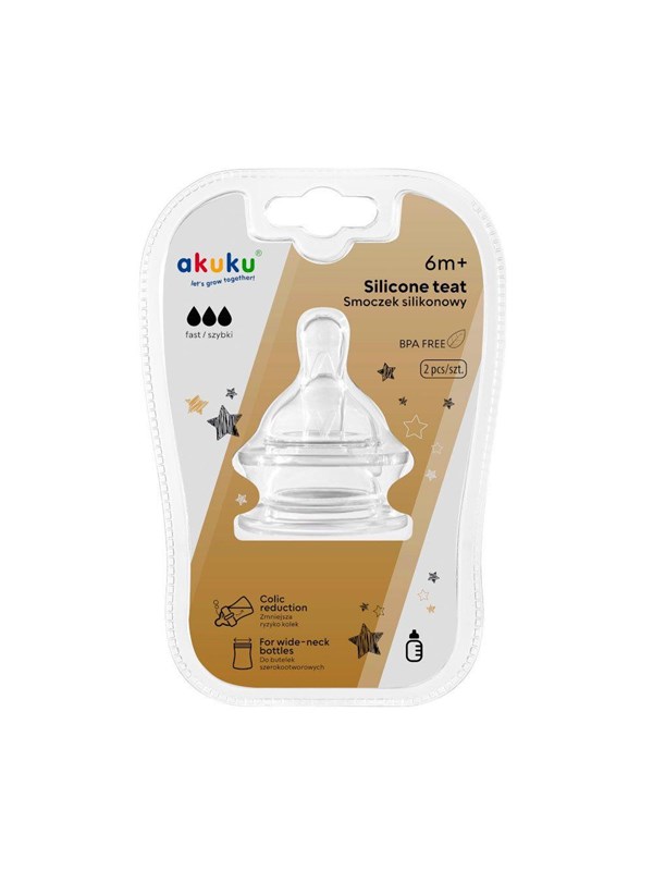 Akuku Silicone teats for wide neck bottle (2pcs) 6m+