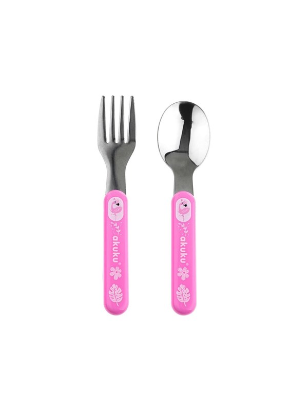 Akuku Stainless steel spoon and fork PINK