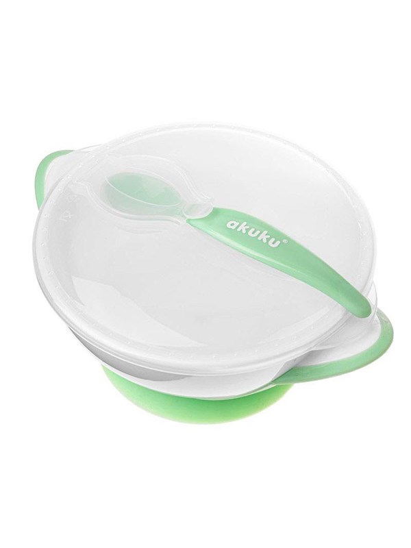Akuku Suction bowl with spoon WHITE/GREEN