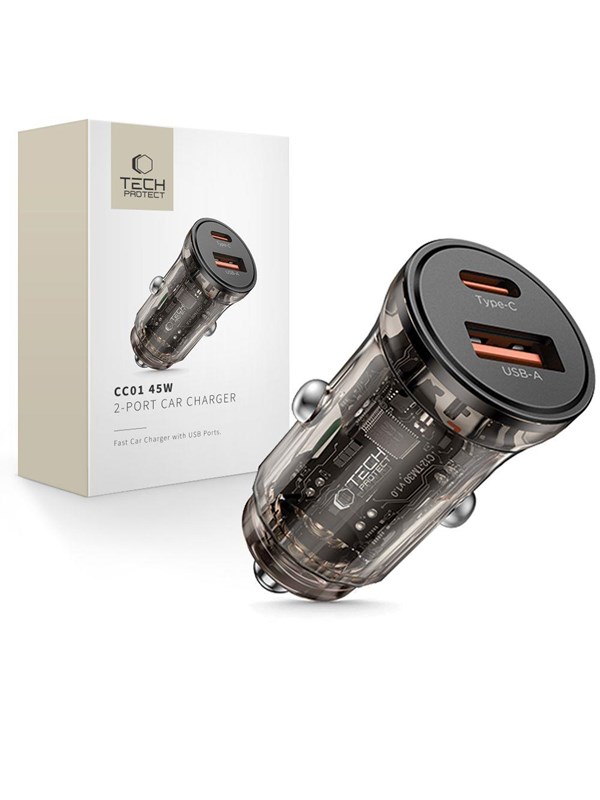 Tech-Protect CC01 Car Charger 45W 2-Ports USB-A / USB-C - Black