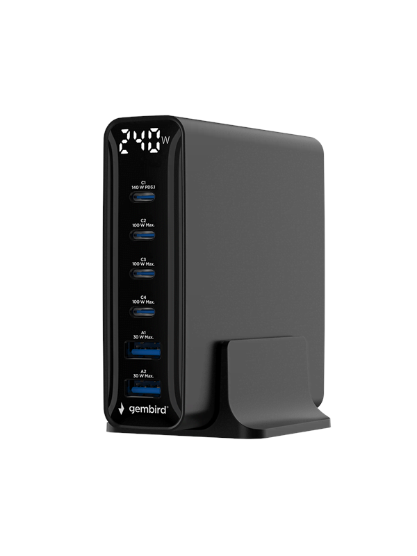Gembird 6-port 240 W GaN USB fast charger black